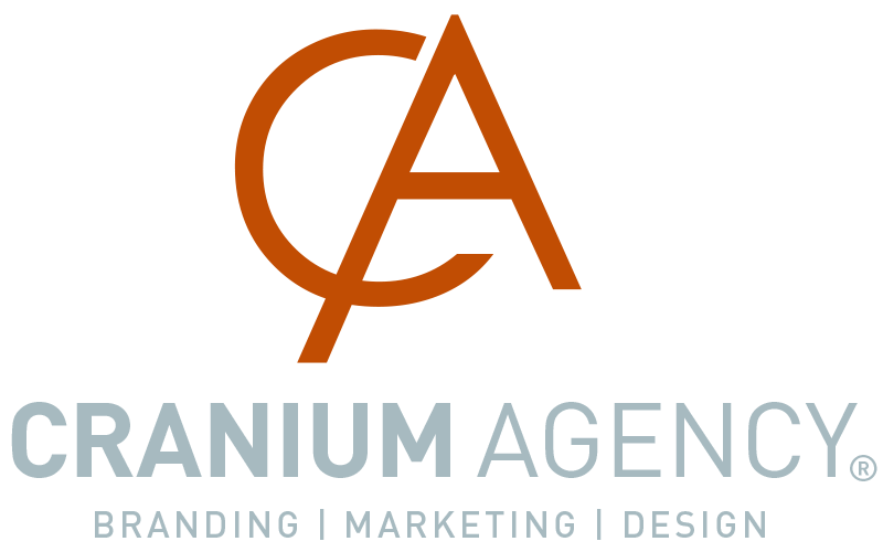 Orange and black logo of cranium agency, featuring interlinked letters 'c' and 'a' with the company name and services offered below.